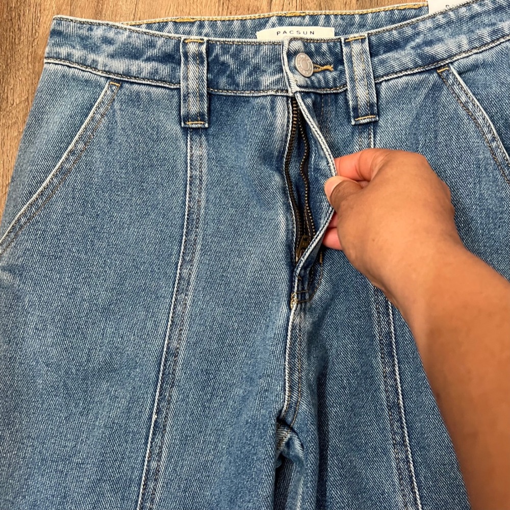 PacSun Baggy Cargo Jeans Blue Medium Wash High Rise Jogger Denim Jeans 26 NWT - Picture 6 of 9